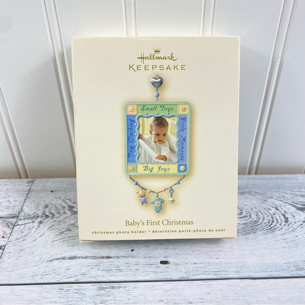 Hallmark Keepsake Baby's First Christmas Jewelry‎ Photo Frame - Blue and Yellow